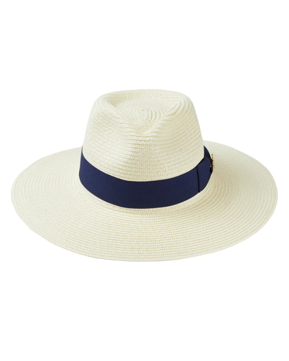Navy Blue Ribbon Coloured Alan Paine Emelle Straw Hat On A White Background
