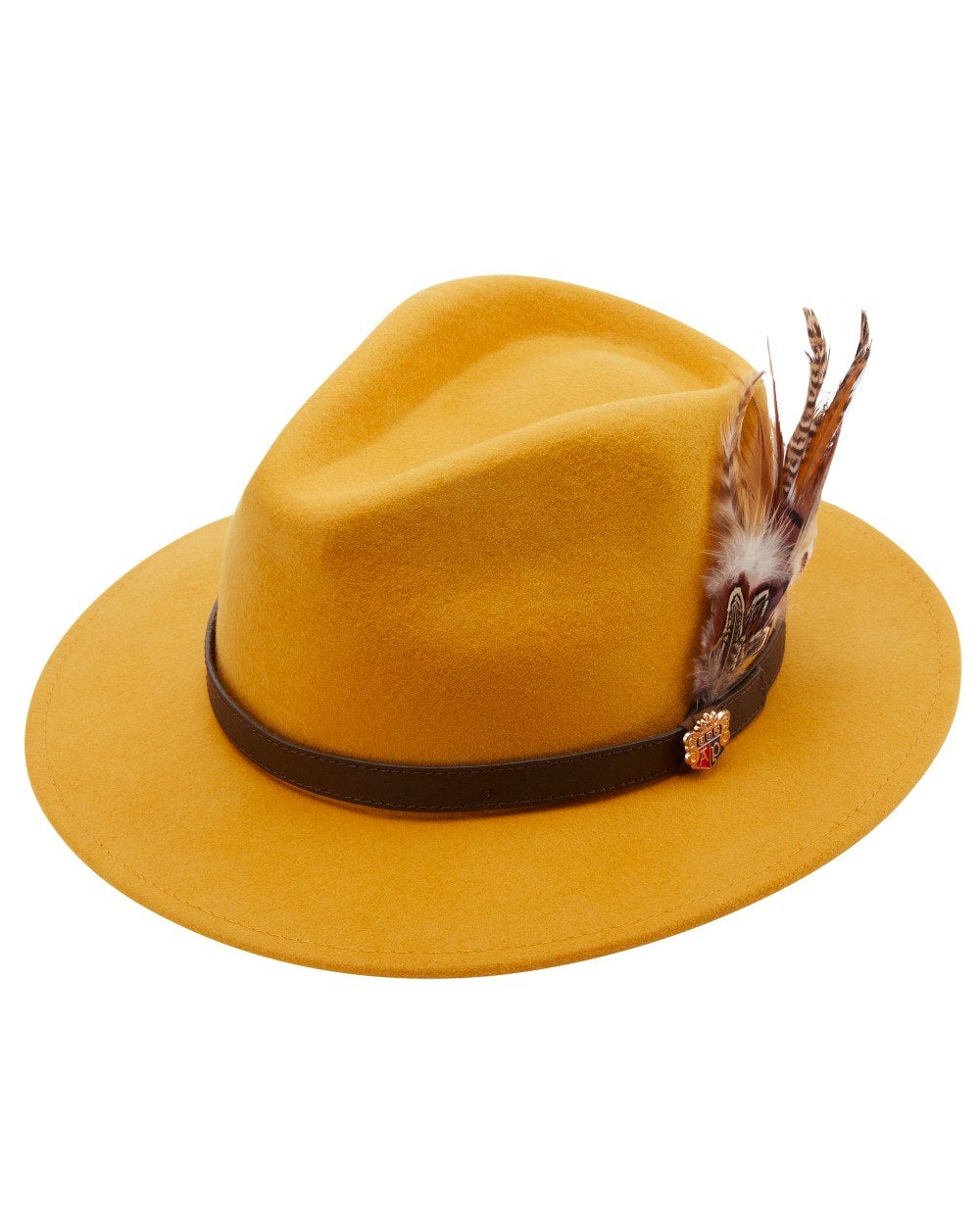 Mustard coloured Alan Paine Ladies Richmond Felt Hat on white background