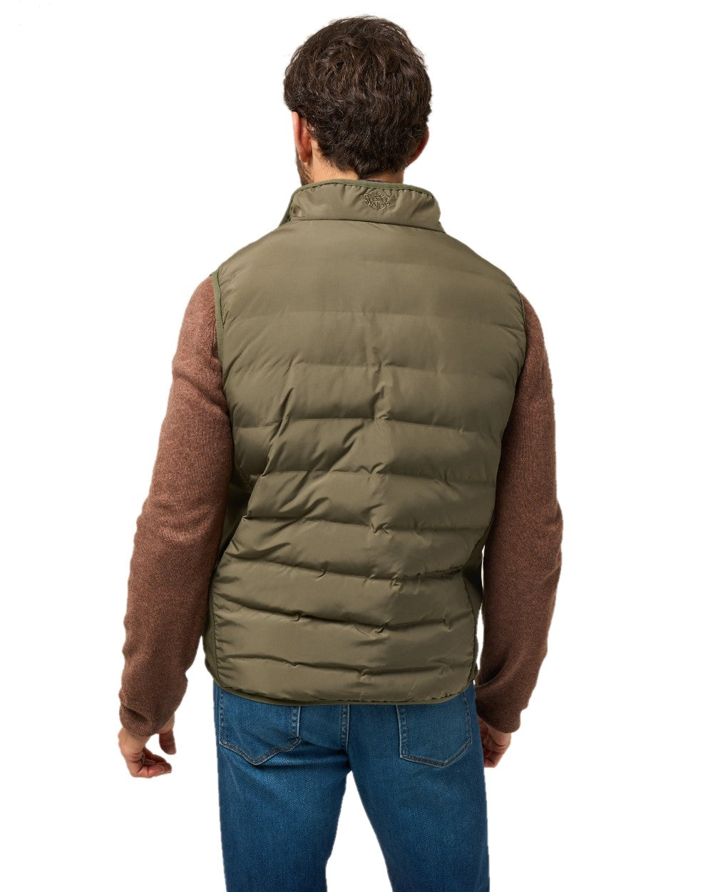 Olive Coloured Alan Paine Mens Calsall Hybrid Gilet On A White Background