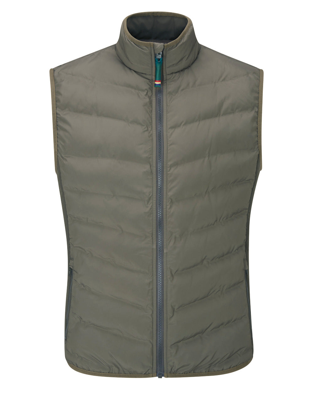 Olive Coloured Alan Paine Mens Calsall Hybrid Gilet On A White Background