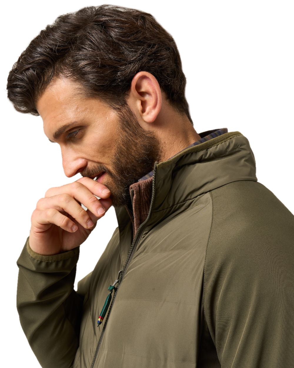 Olive Coloured Alan Paine Mens Calsall Hybrid Jacket On A White Background