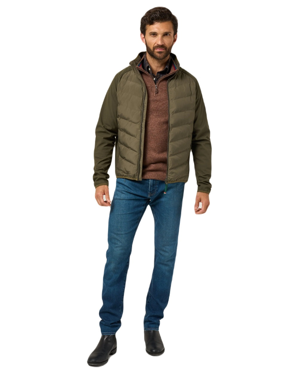 Olive Coloured Alan Paine Mens Calsall Hybrid Jacket On A White Background