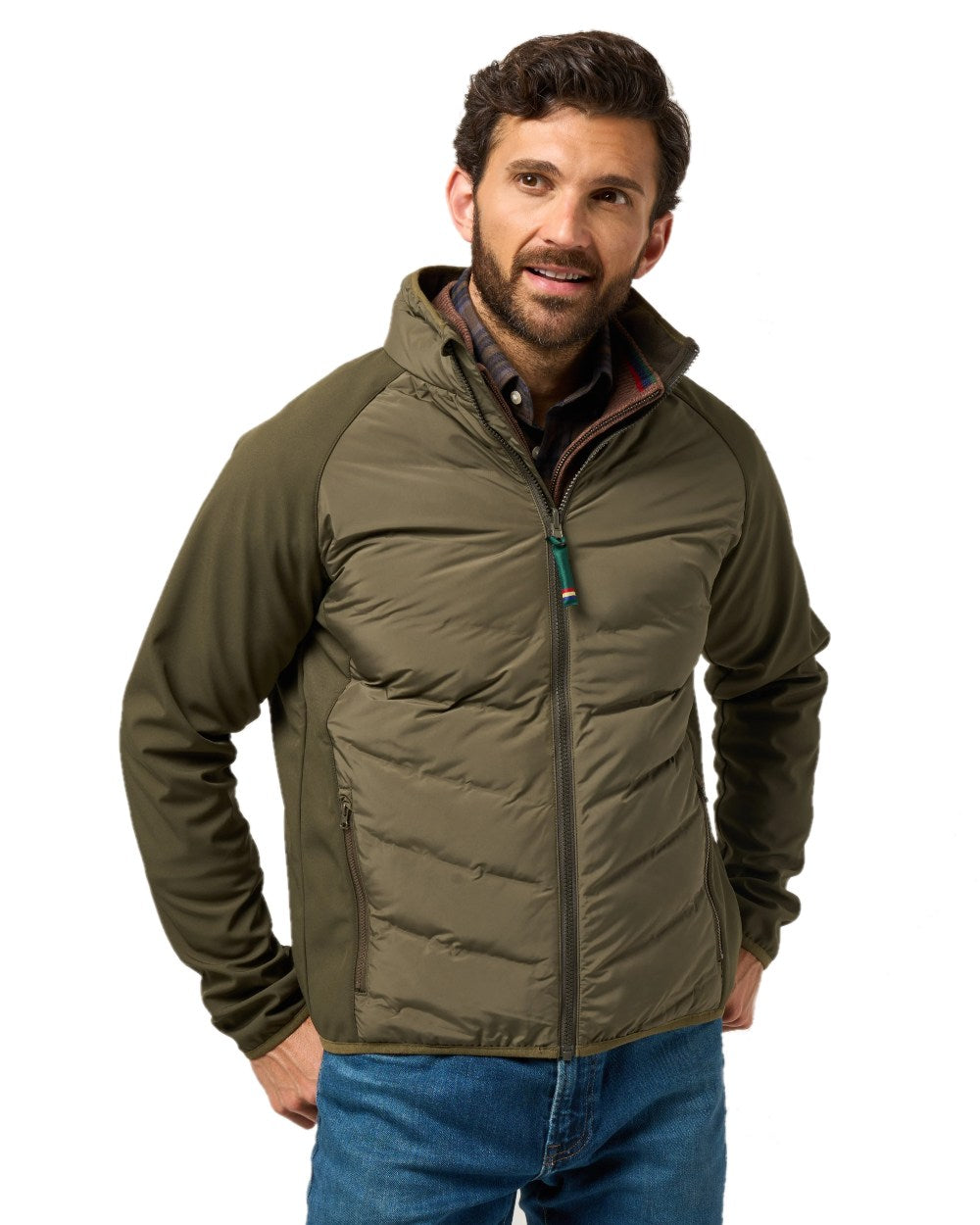 Olive Coloured Alan Paine Mens Calsall Hybrid Jacket On A White Background