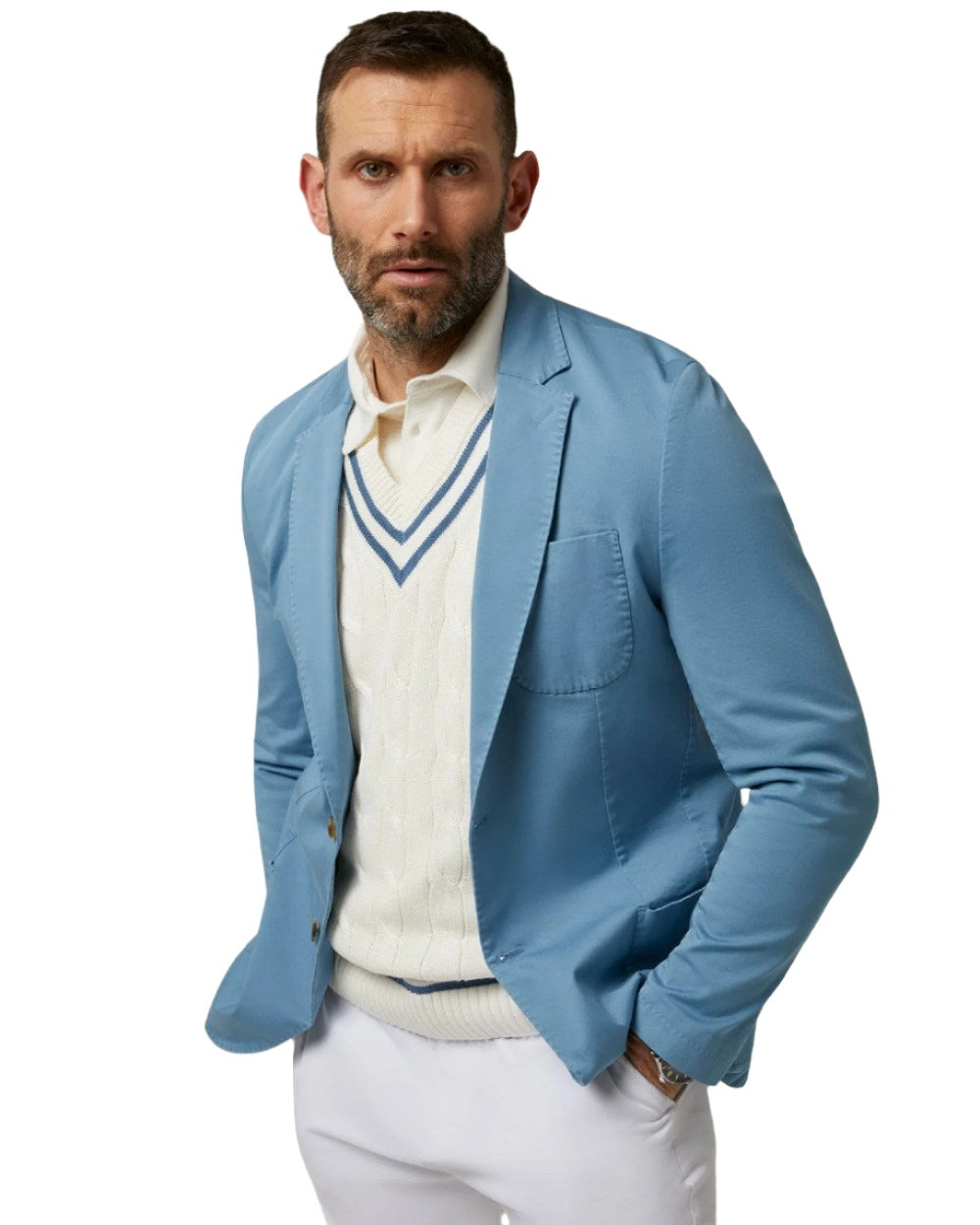 Airforce Coloured Alan Paine Mens Heymouth Cotton Blazer On A White Background