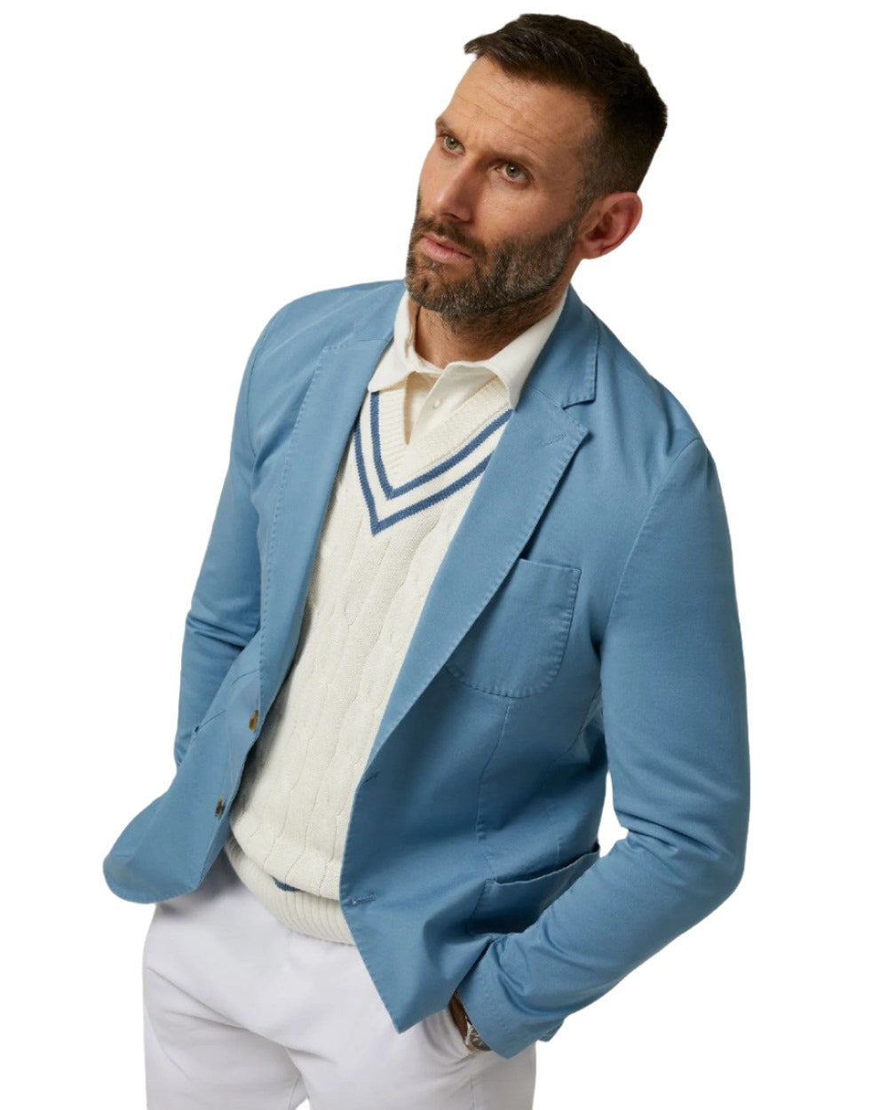 Airforce Coloured Alan Paine Mens Heymouth Cotton Blazer On A White Background