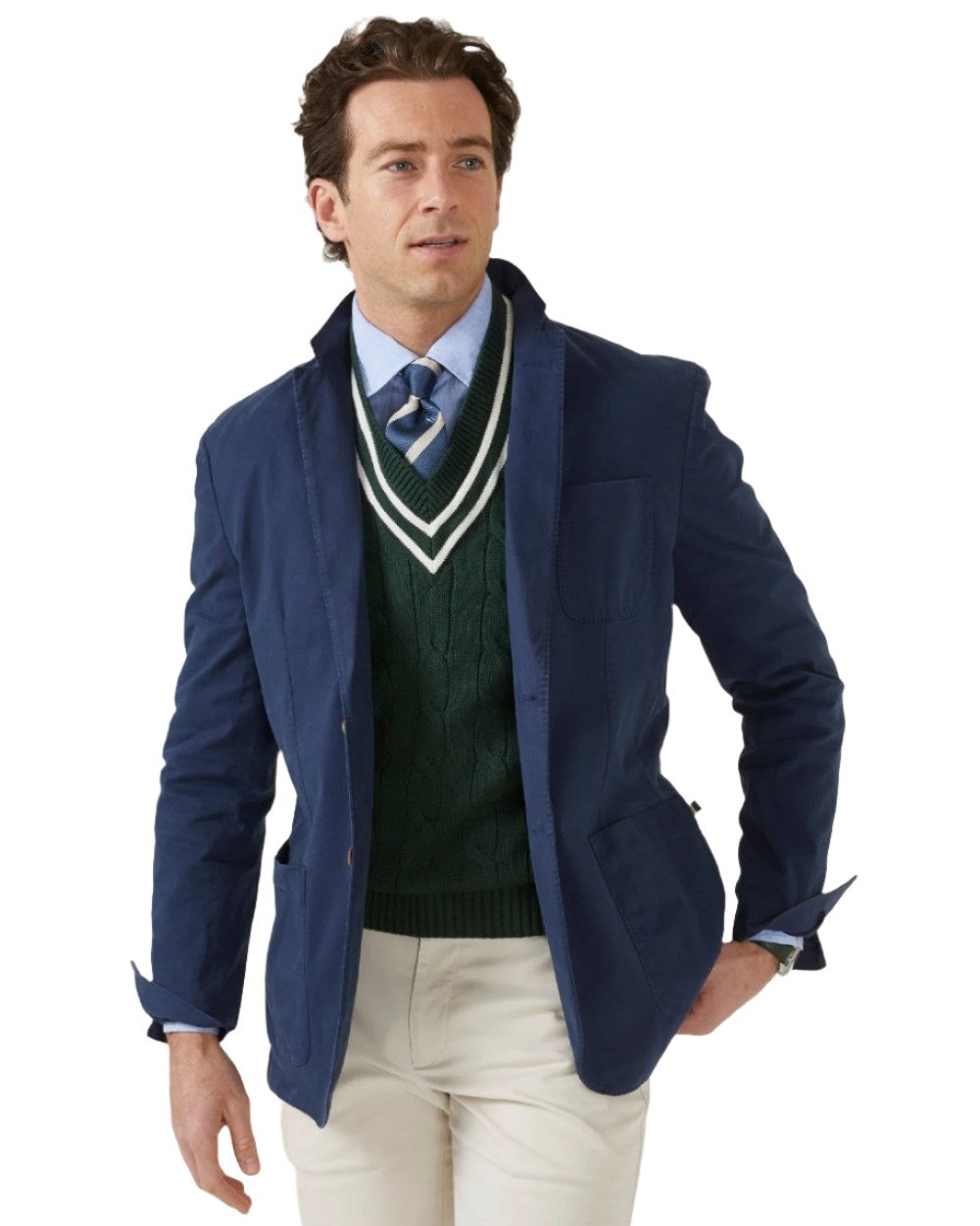 Navy Coloured Alan Paine Mens Heymouth Cotton Blazer On A White Background