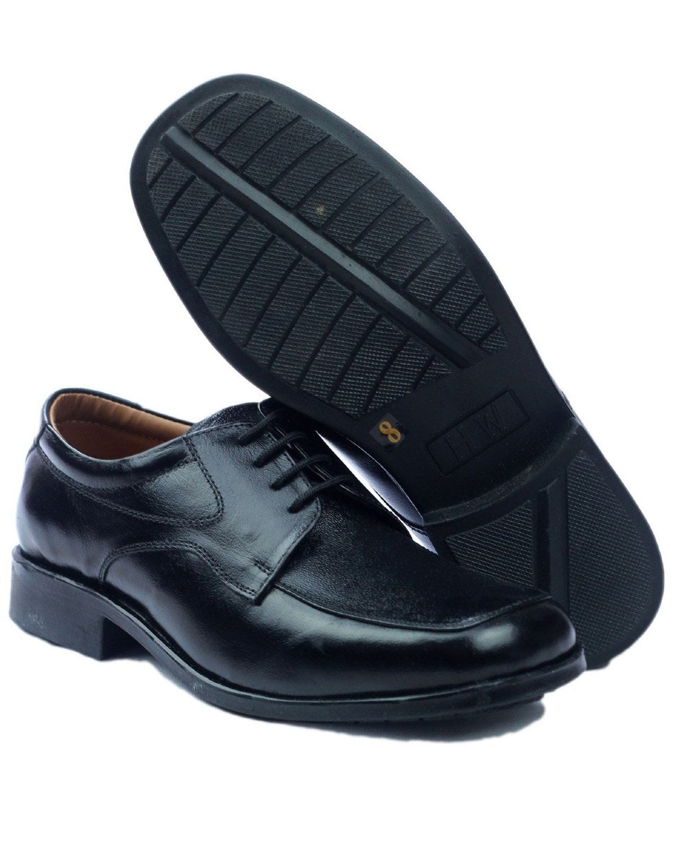 Black coloured Amblers Birmingham Lace Gibson Shoes on a white background