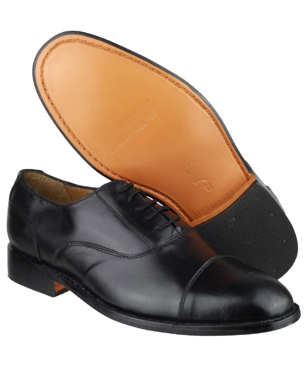Black Coloured Amblers James Leather Soled Oxford Dress Shoes on a white background