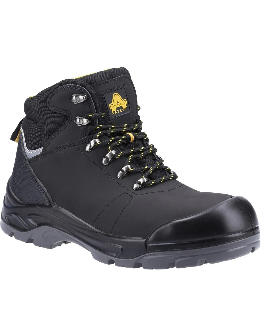 Black Coloured Amblers Safety AS252 Delamere S3 SRC Water Resistant Safety Boots on a white back ground