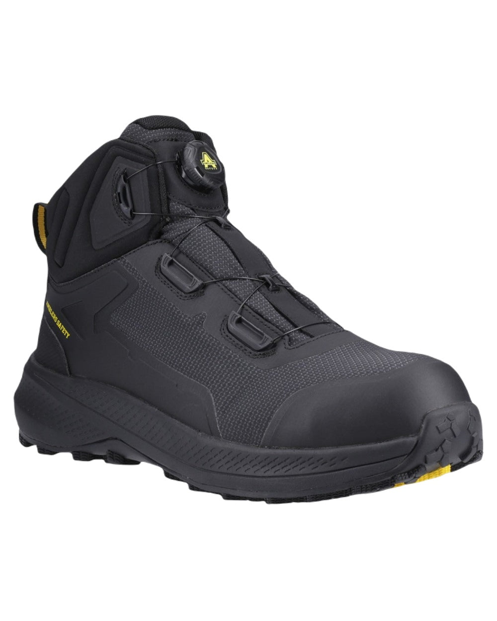 Black Coloured Amblers Safety AS320C Ridgeway Waterproof S7 SR Safety Boots on White Background
