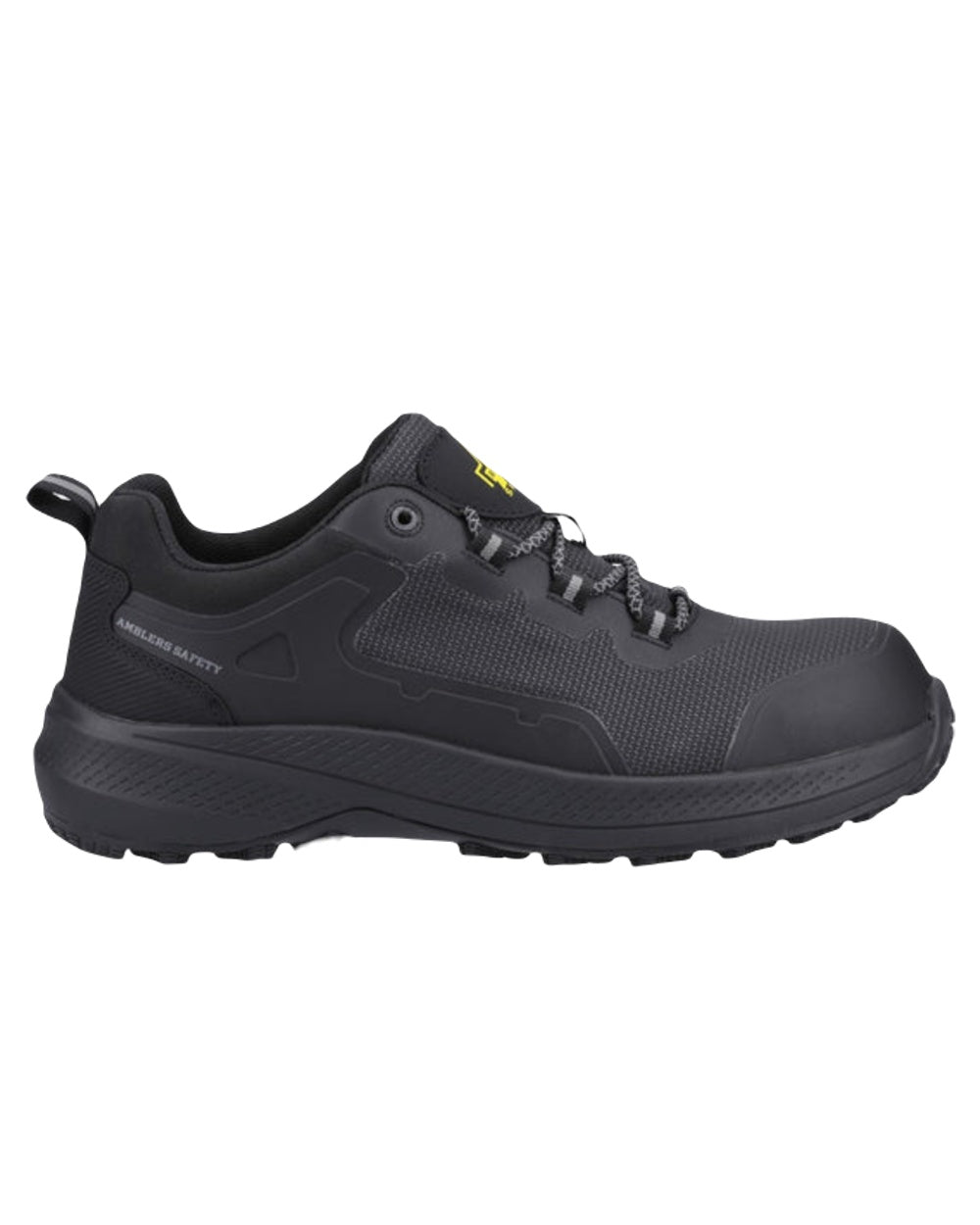 Black Coloured Amblers Safety AS322C Waterproof S7 SR Tarka Trainers on White Background