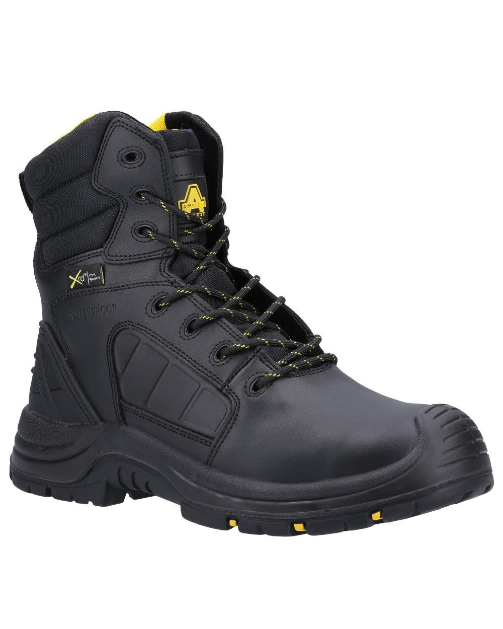 Black Coloured Amblers Safety AS350C Berwyn Hi-Leg Waterproof Safety Boots on a white back ground