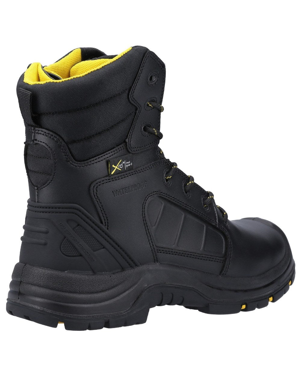 Black Coloured Amblers Safety AS350C Berwyn Hi-Leg Waterproof Safety Boots on a white back ground