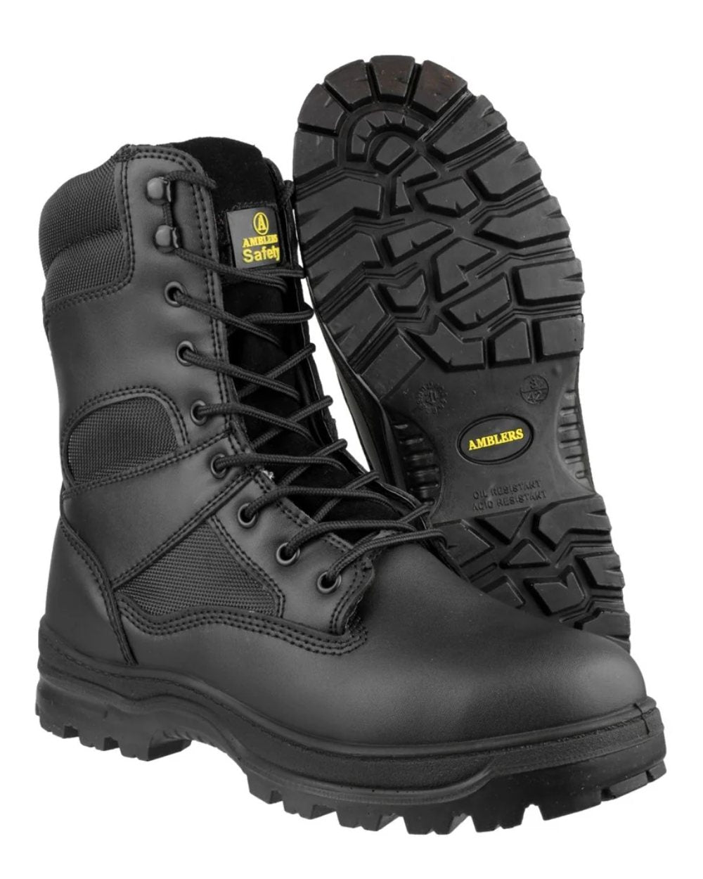 Black Coloured Amblers Safety FS008 Hi leg S3 SRC Safety Boots On A White Background