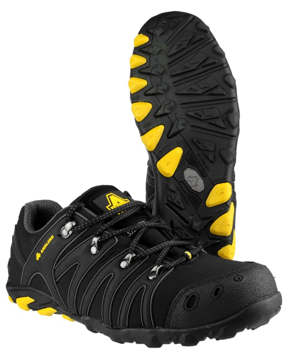 Black Coloured Amblers Safety FS23 Soft Shell Safety Trainer on a white background