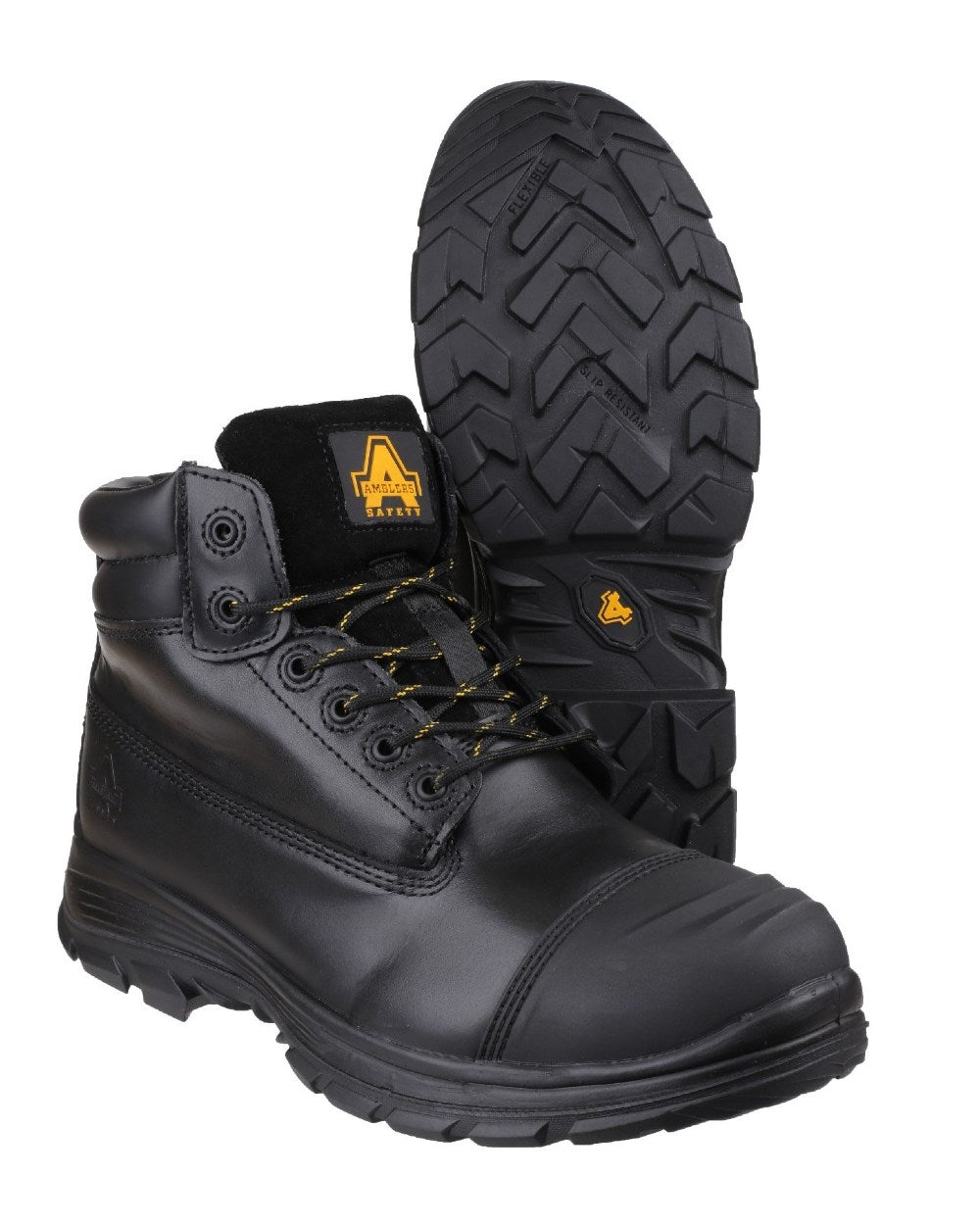 Black Coloured Amblers Safety FS301 Brecon Metatarsal Guard Safety Boot on a white background