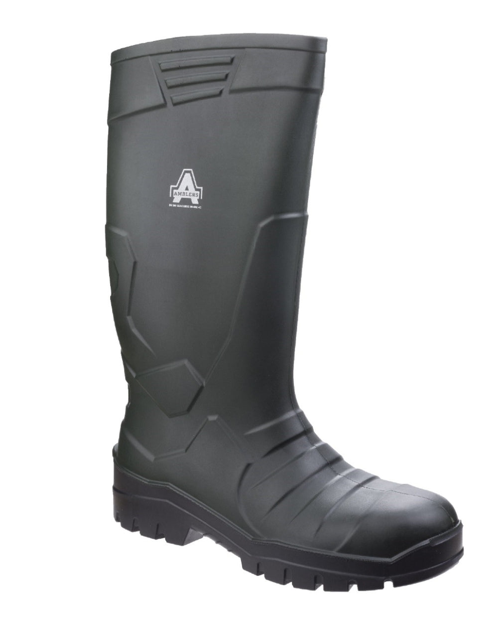 Green Coloured Amblers Teviot Heavy Duty Wellington on a white back ground