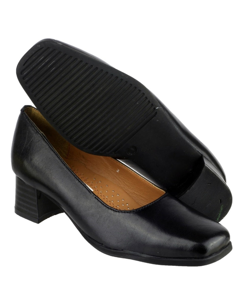 Black Coloured Amblers Womens Walford Leather Court Shoes on a white background