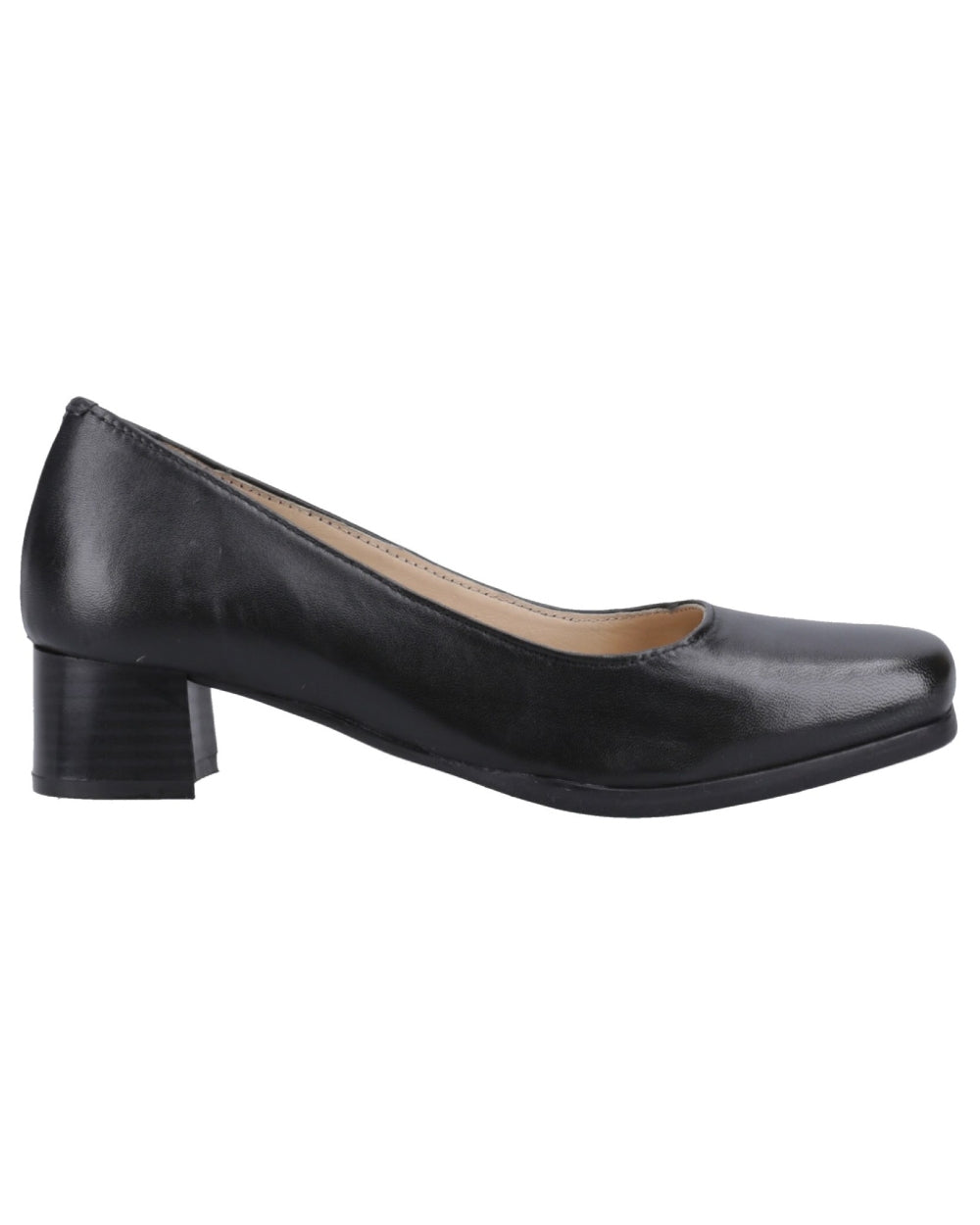 Black Coloured Amblers Womens Walford Leather Court Shoes on a white background