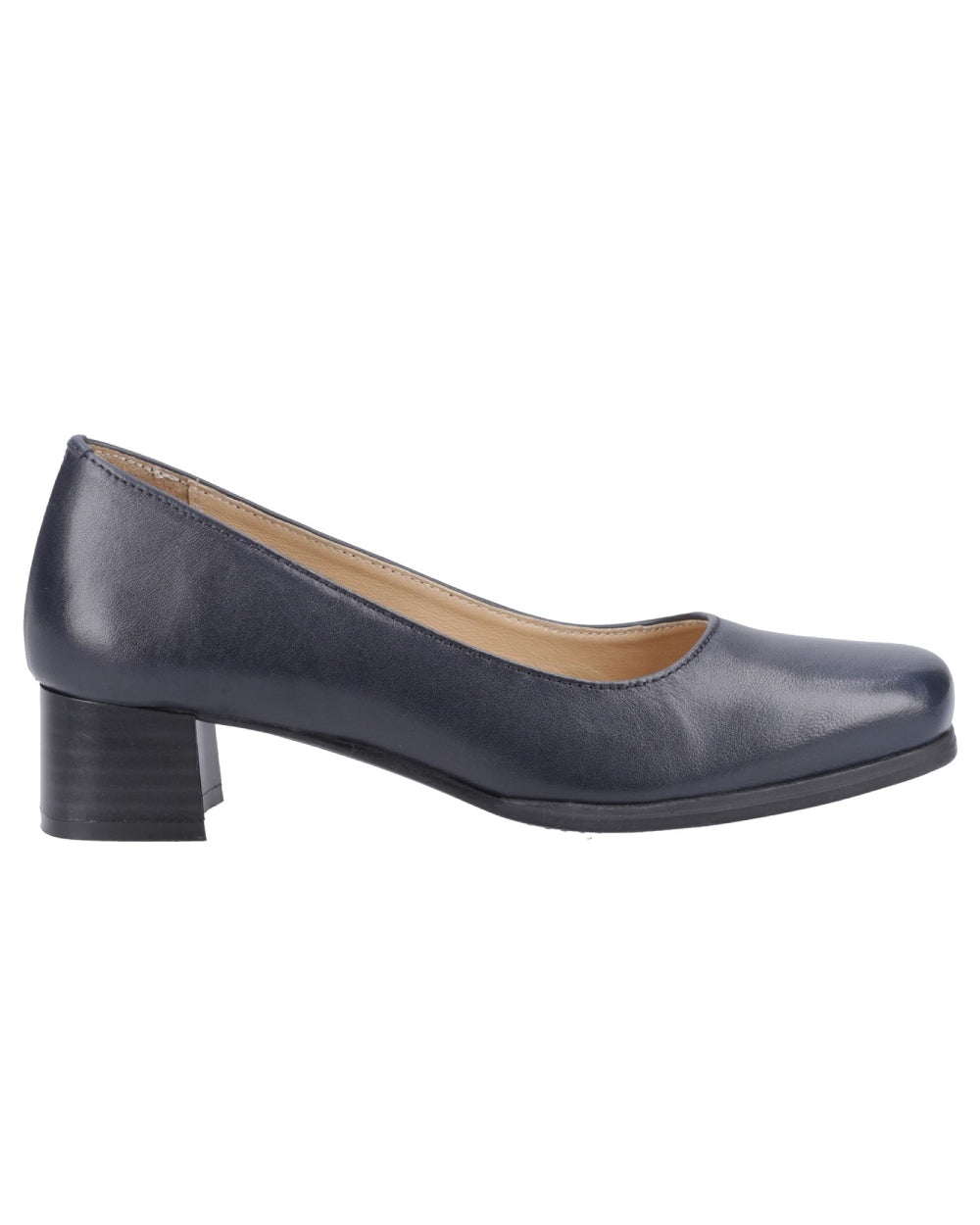 Navy Coloured Amblers Womens Walford Leather Court Shoes on a white background