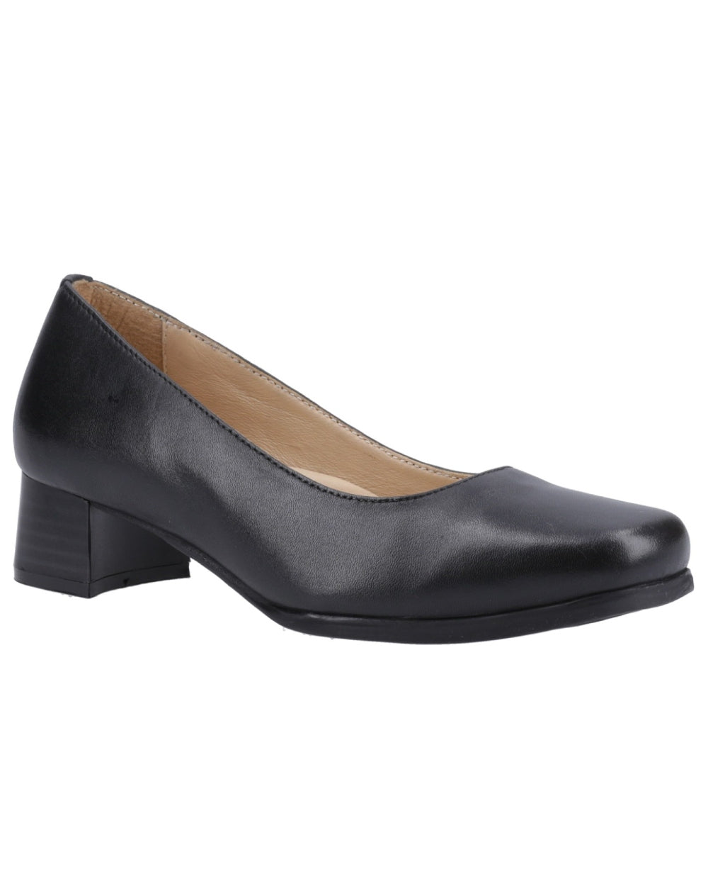 Black Coloured Amblers Walford Womens X Wide Fit Court Shoes on a white background
