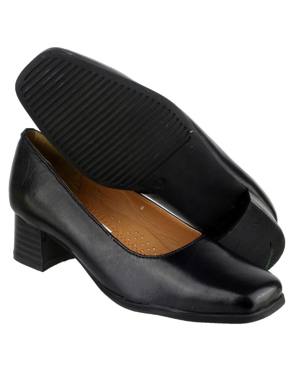 Black Coloured Amblers Walford Womens X Wide Fit Court Shoes on a white background