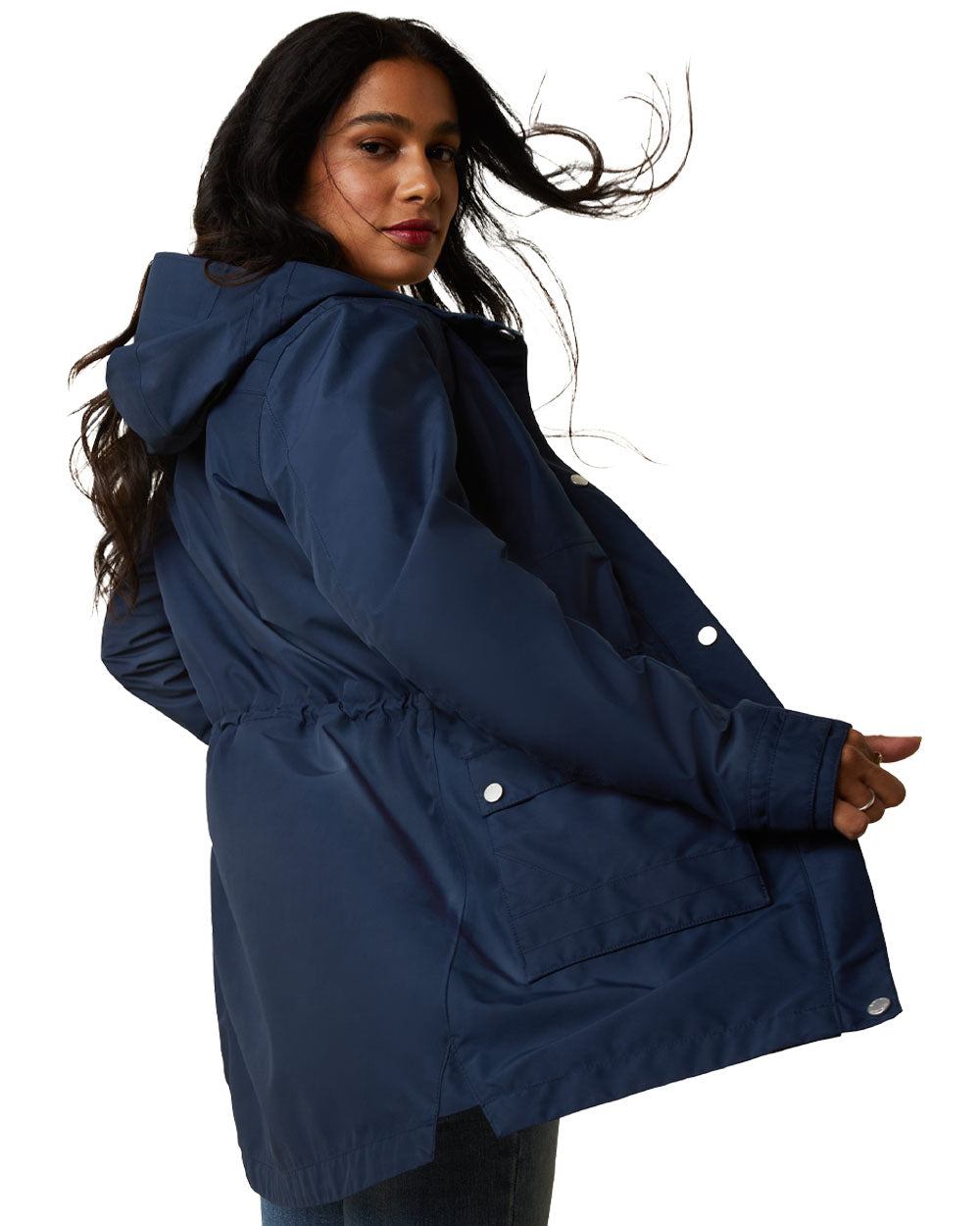 Navy coloured Ariat Womens Atherton Jacket on White background