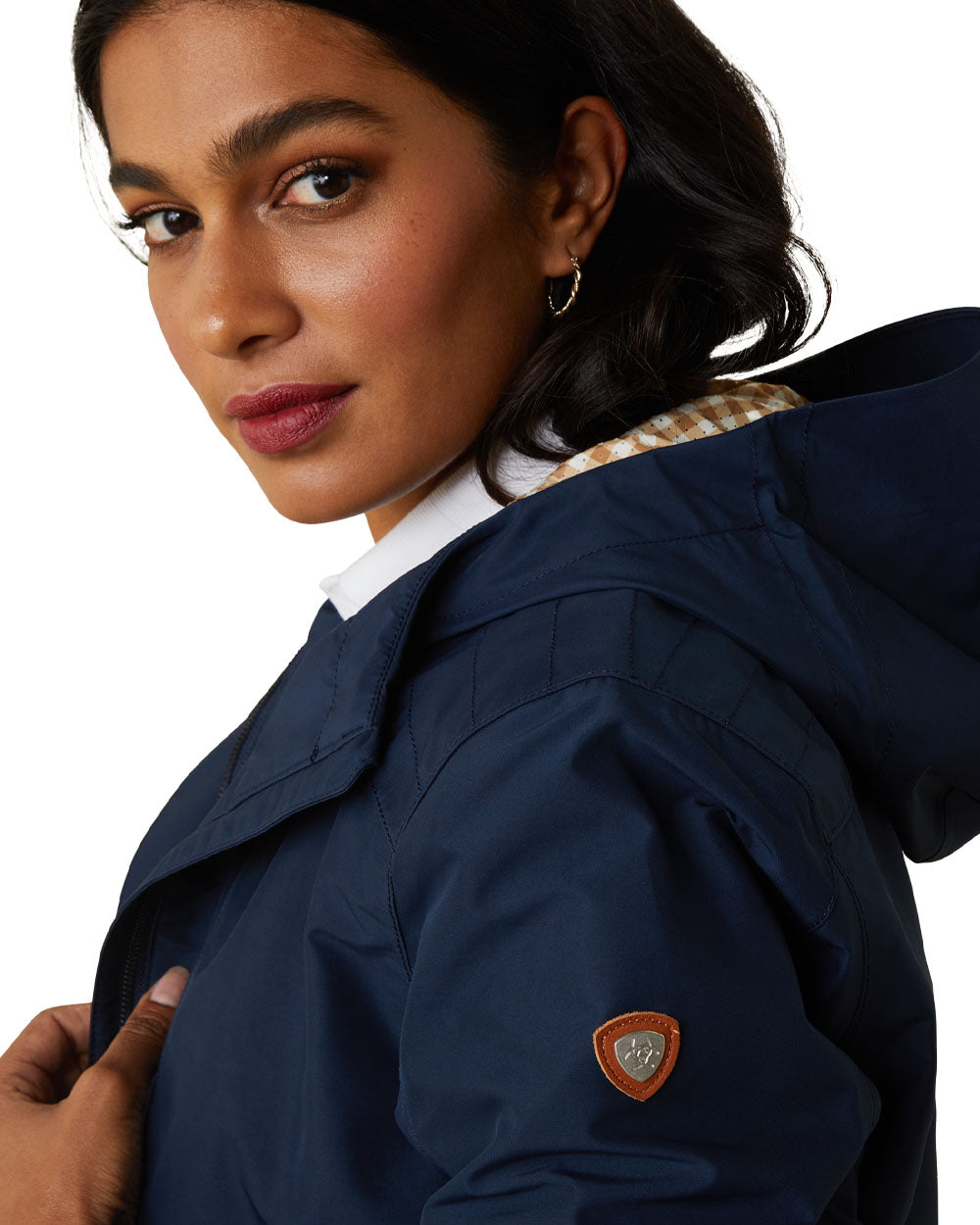 Navy coloured Ariat Womens Atherton Jacket on White background 