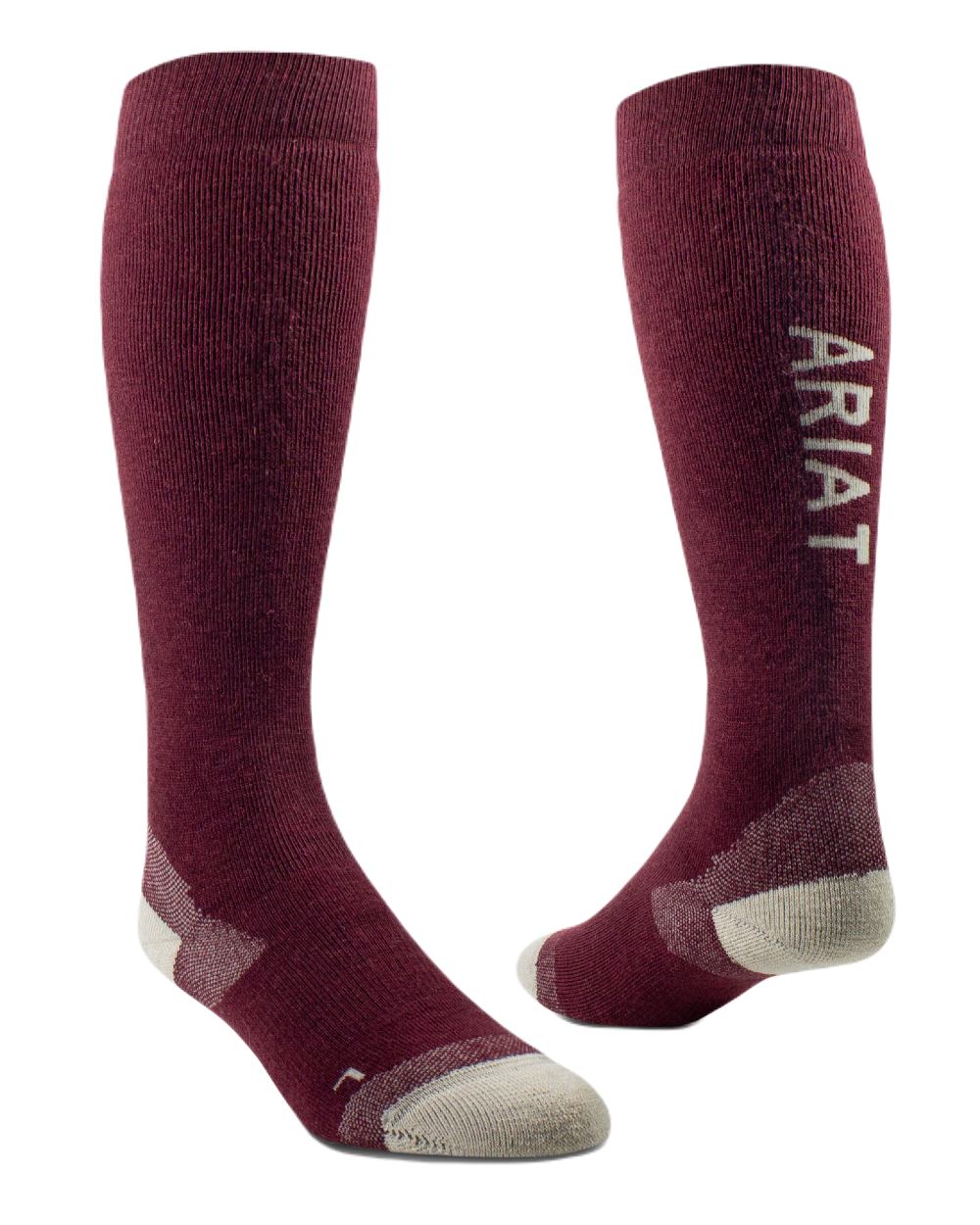 Tawny Port Coloured Ariat Country Performance Merino Socks On A White Background