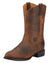 Distressed Brown coloured Ariat Women's Heritage Roper Western Boots on White background