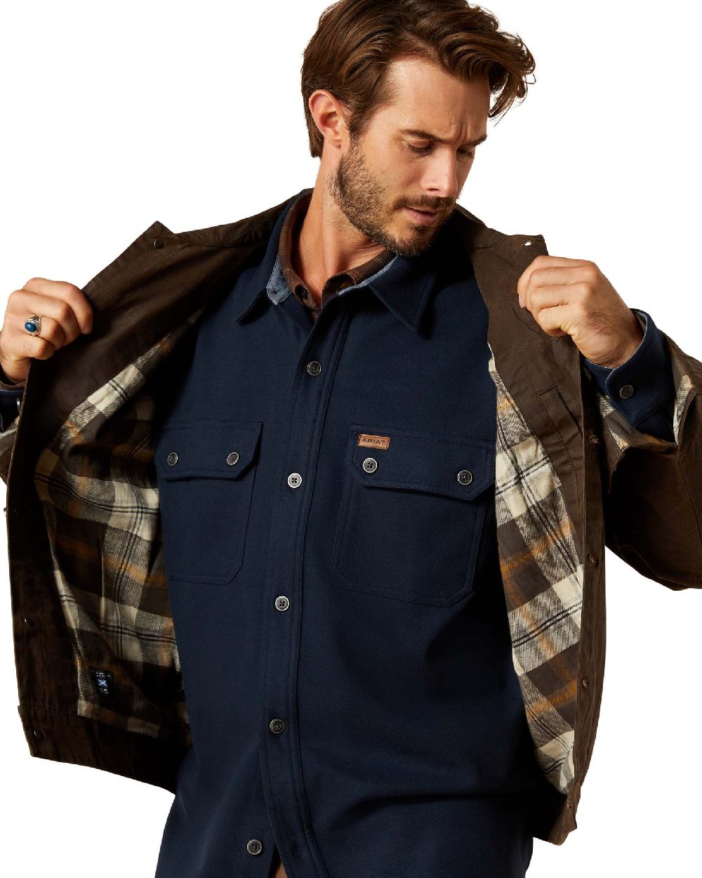 Brown coloured Ariat Mens Drayham Jacket on white background