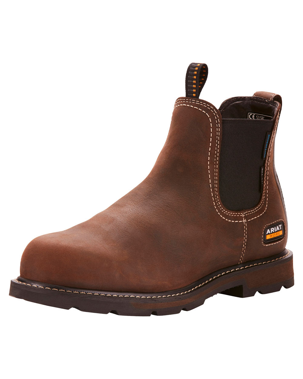 Dark Brown coloured Ariat Mens Groundbreaker Safety Steel Toe Work Boots on White background
