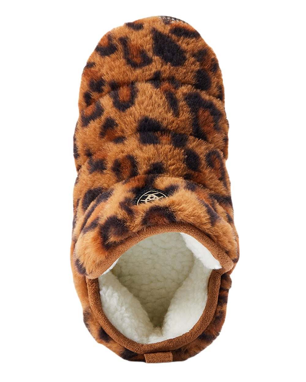 Fuzzy Leopard Print Coloured Ariat Womens Bootie Slipper On A White Background