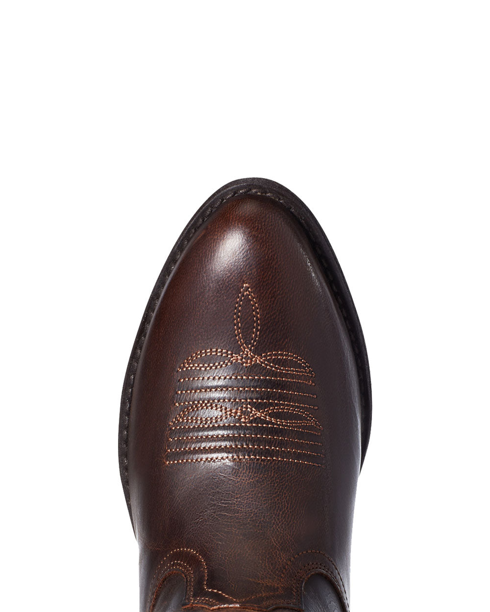 Sassy Brown coloured Ariat Womens Darlin Western Boot Toe on White background