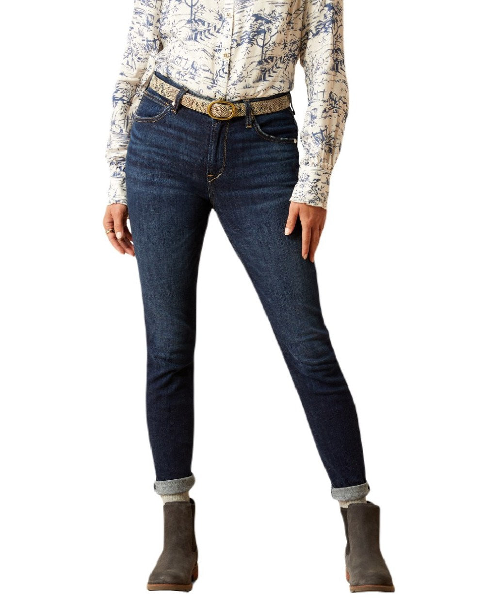 Puerto Rico Coloured Ariat Womens High Rise Bridle Skinny Jeans On A White Background