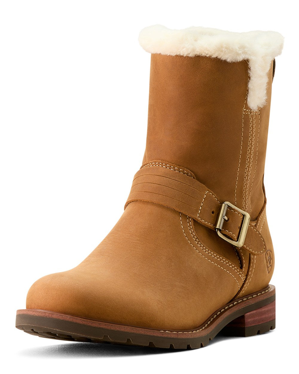 Carmel Tan coloured Ariat Womens Savannah Sherpa Waterproof Boots on white background