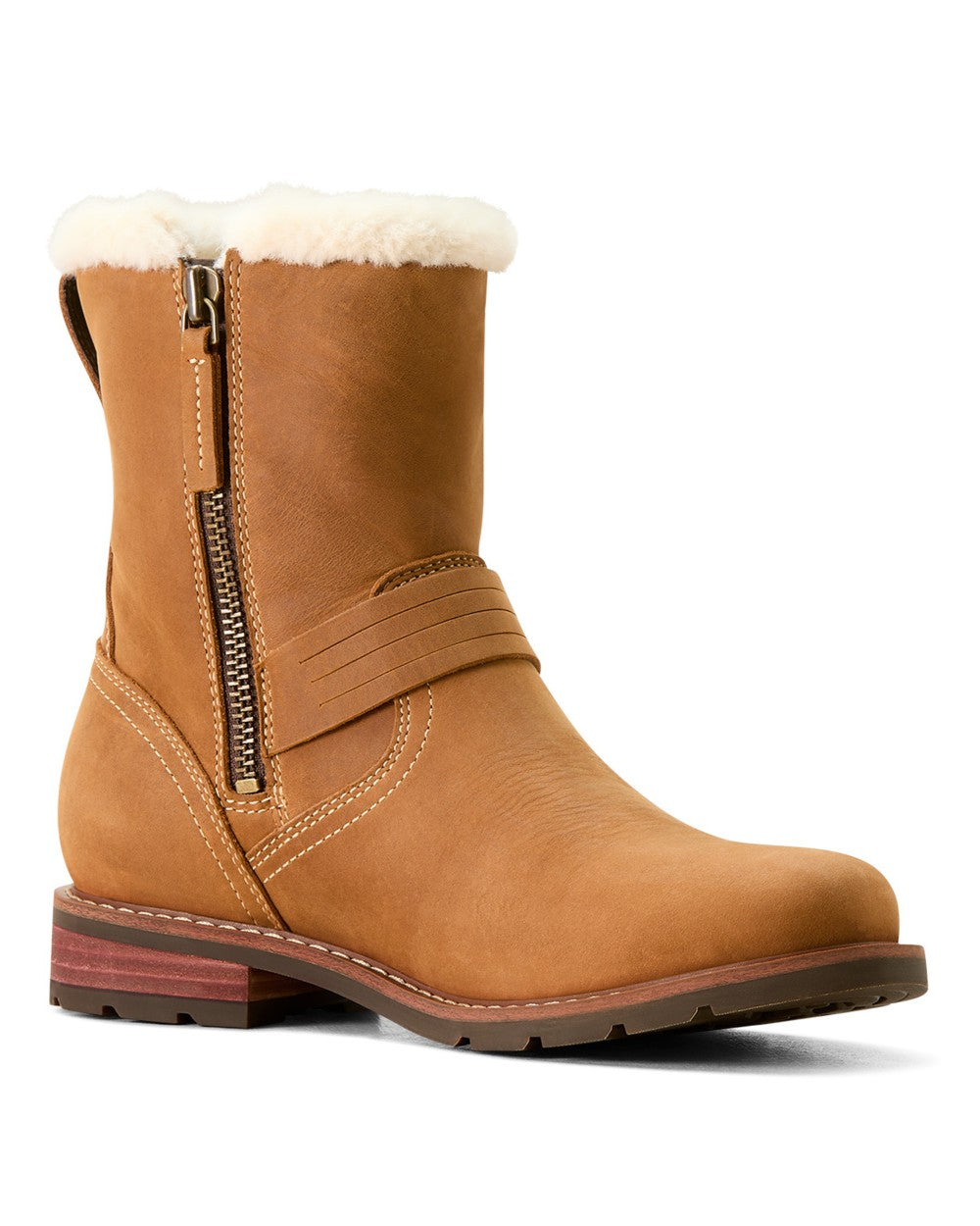 Carmel Tan coloured Ariat Womens Savannah Sherpa Waterproof Boots on white background
