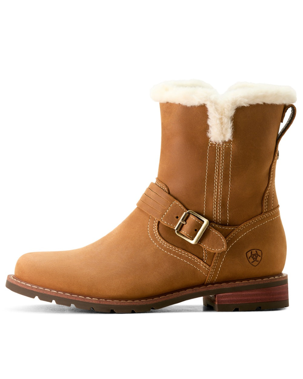 Carmel Tan coloured Ariat Womens Savannah Sherpa Waterproof Boots on white background