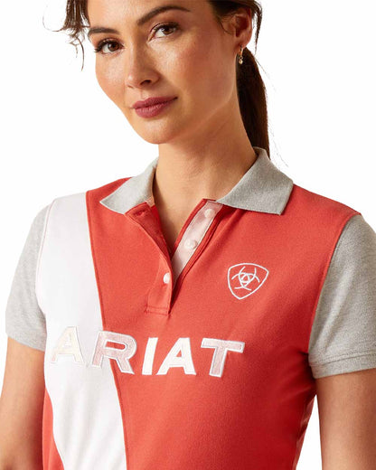 Baked Apple coloured Ariat Womens Taryn Short Sleeved Polo Shirt on White background 