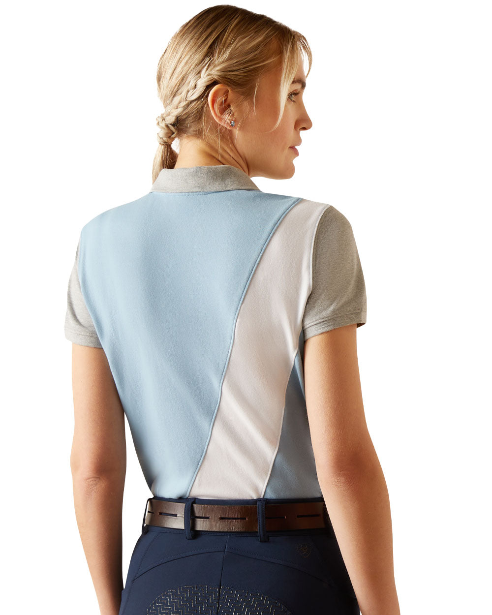Glacier Lake coloured Ariat Womens Taryn Short Sleeved Polo Shirt on White background 