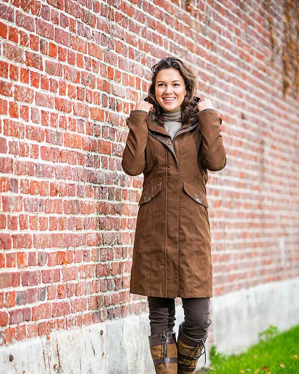 Brown Coloured Baleno Chelsea Mid Length Coat on wall background