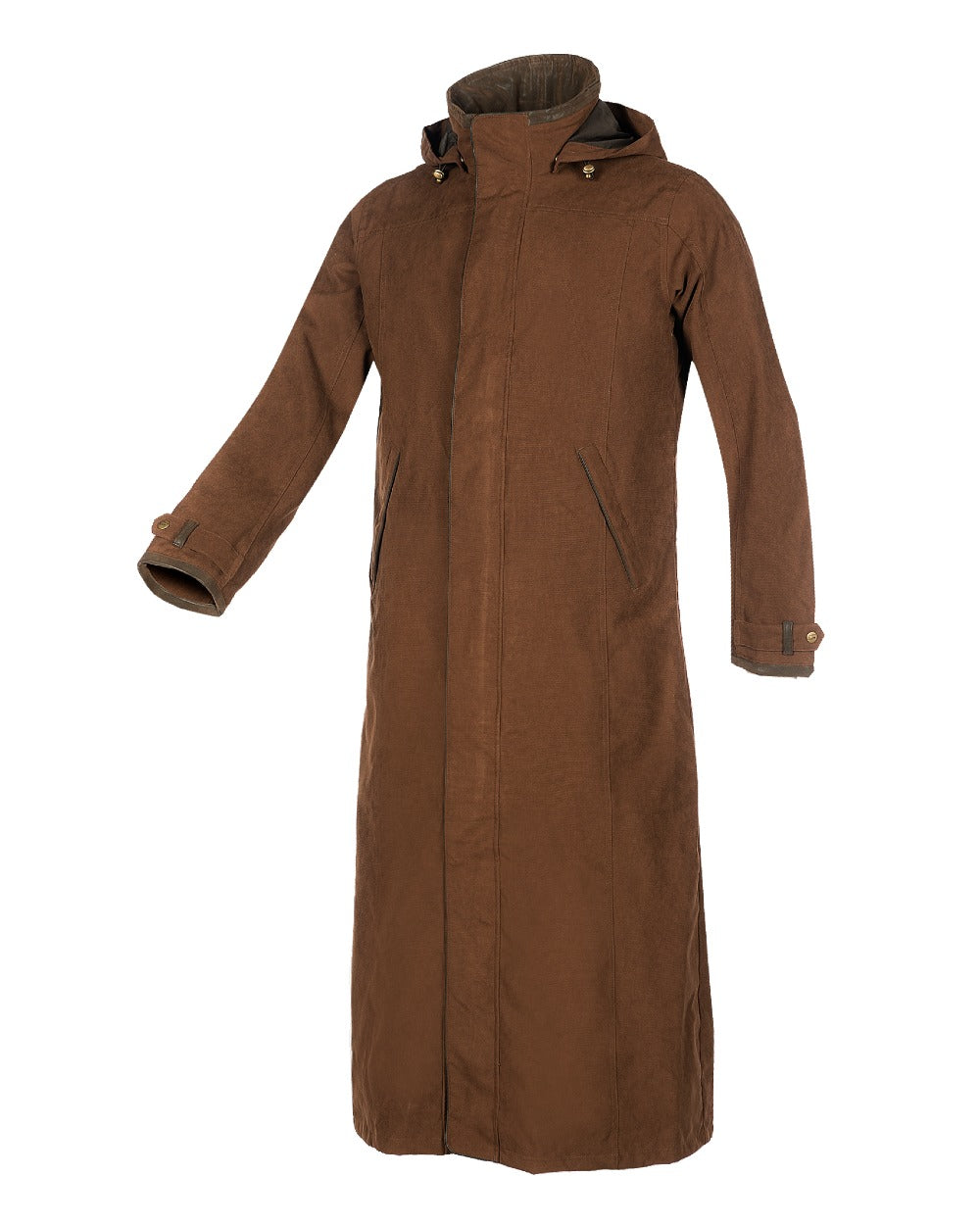 Earth Brown Coloured Baleno Livingstone Long Waterproof Coat On A White Background