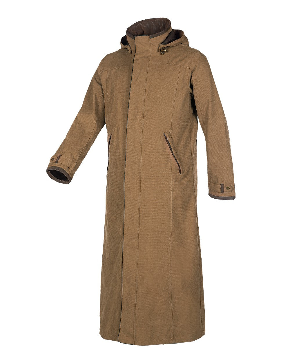 Camel Coloured Baleno Livingstone Long Waterproof Coat On A White Background