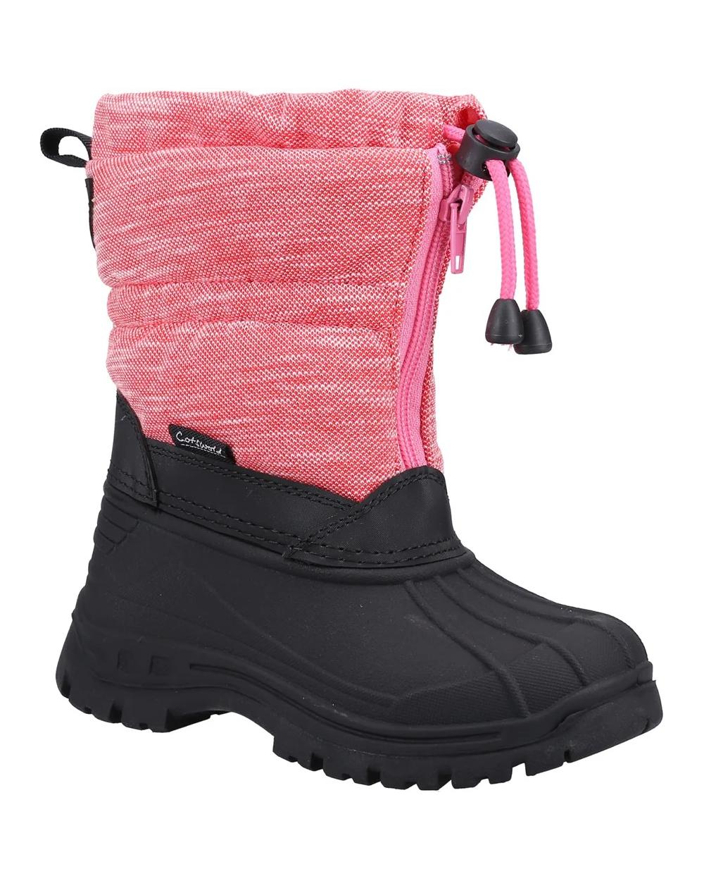 Pink coloured Cotswold Bathford Snow Boots on white background