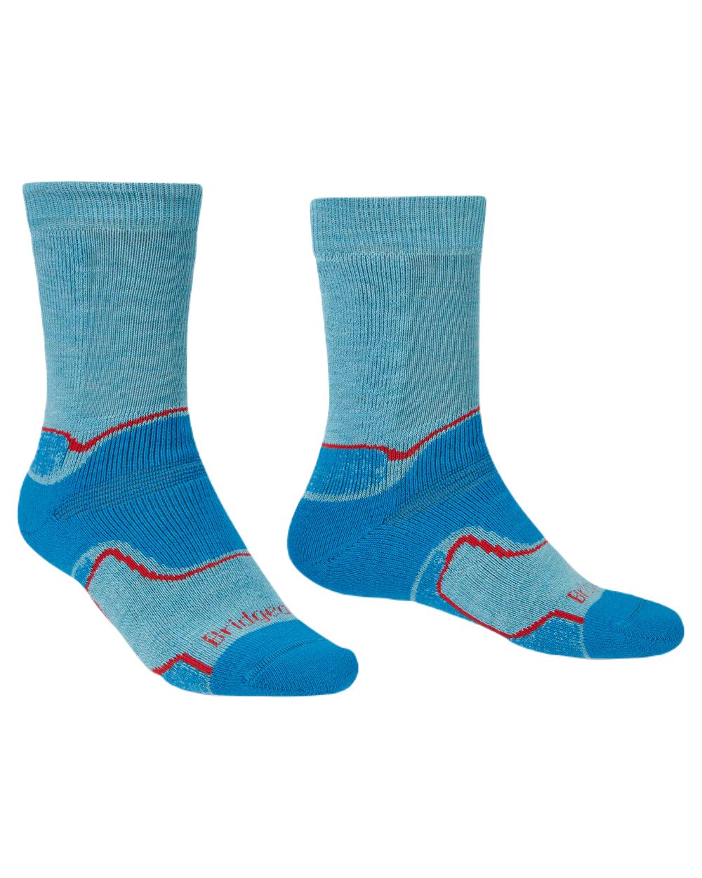 Blue Coloured Bridgedale Midweight Merino Performance Socks On A White Background