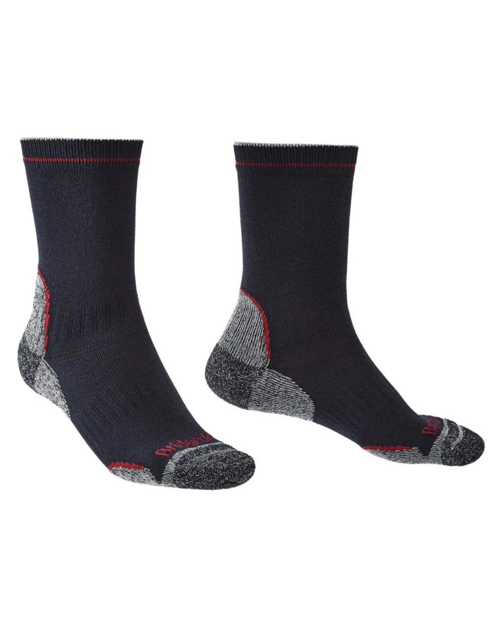 Navy/Red Coloured Bridgedale Mens Lightweight T2 Coolmax Performance Boot Socks On A White Background