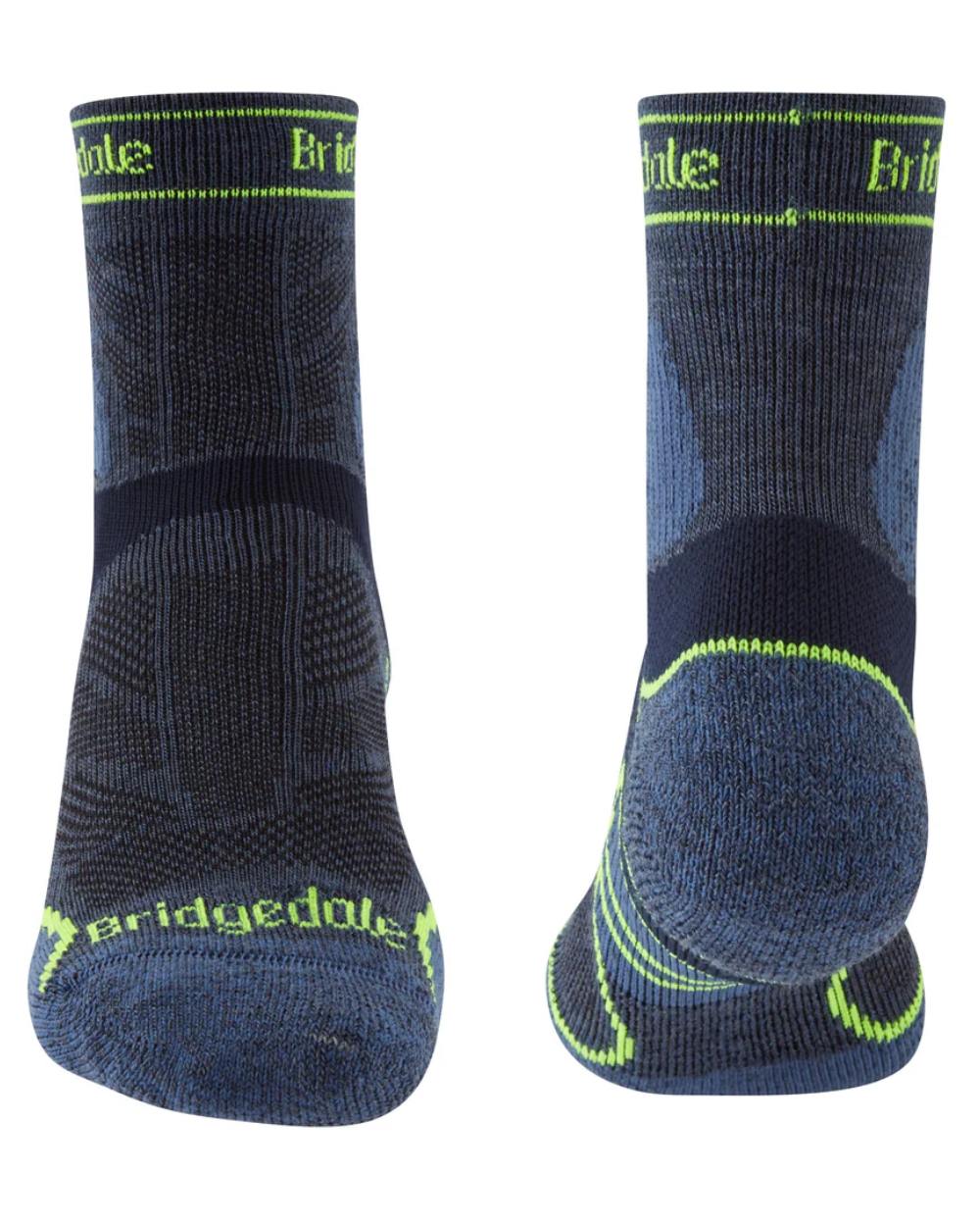 Blue Coloured Bridgedale Lightweight T2 Merino Sport 3/4 Crew Socks On A White Background