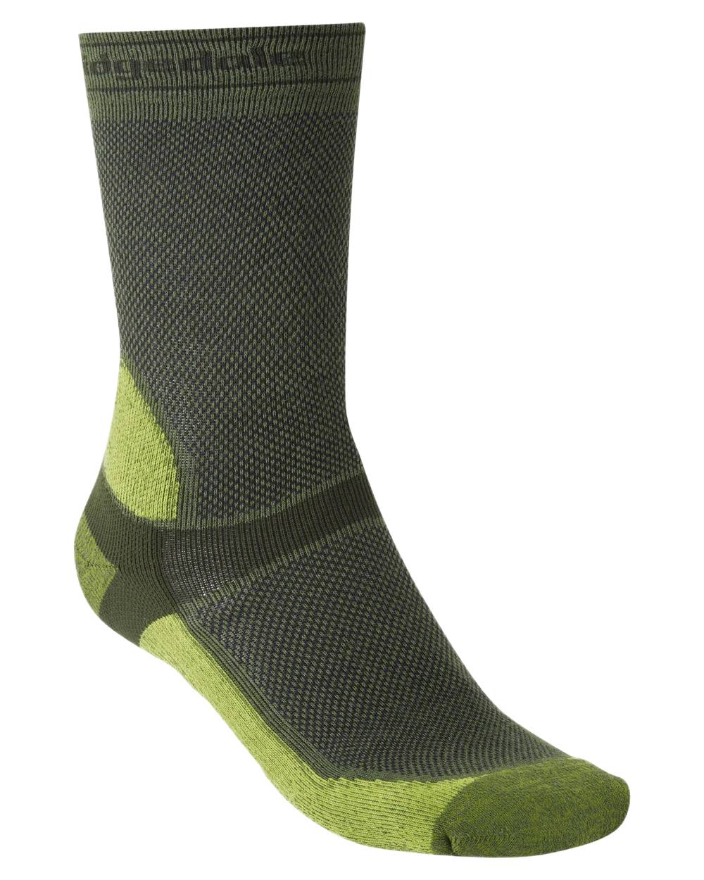 Dark Green Lime Coloured Bridgedale Mens Summer Weight T2 Coolmax Sport Boots on White Background