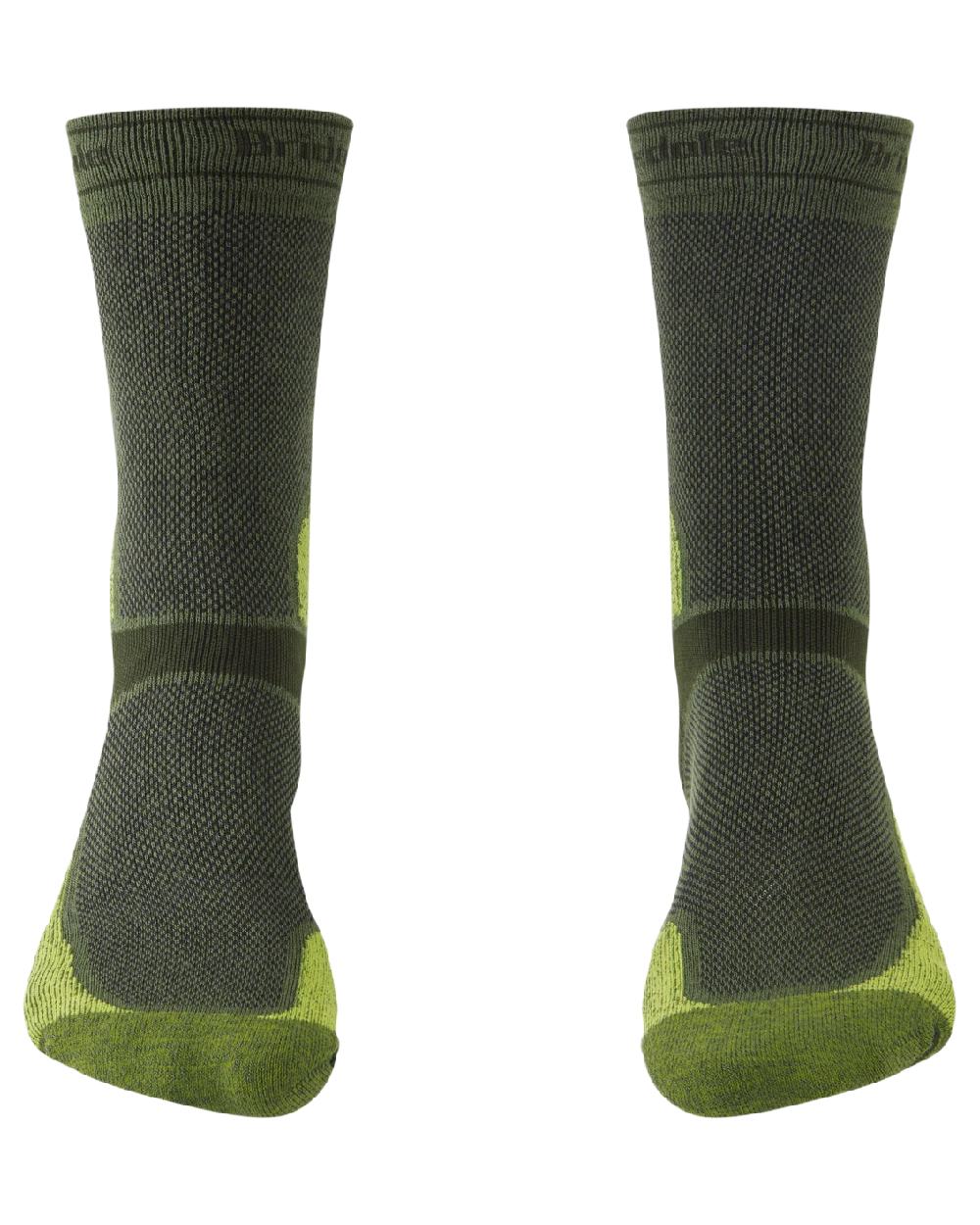 Dark Green Lime Coloured Bridgedale Mens Summer Weight T2 Coolmax Sport Boots on White Background