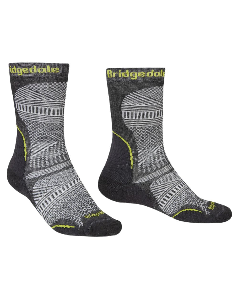 Graphite Coloured Bridgedale Mens Ultra Light T2 Coolmax Performance Boot Socks On A White Background 